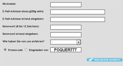 Europoker sign up form