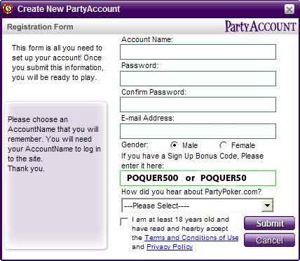 Party Poker Sign Up Bonus Field
